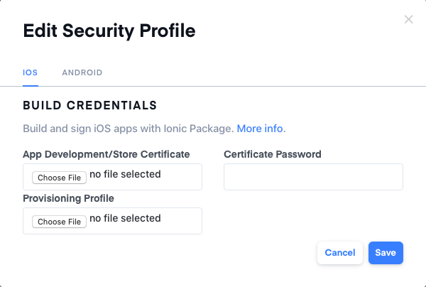 Appflow Edit Security Profile